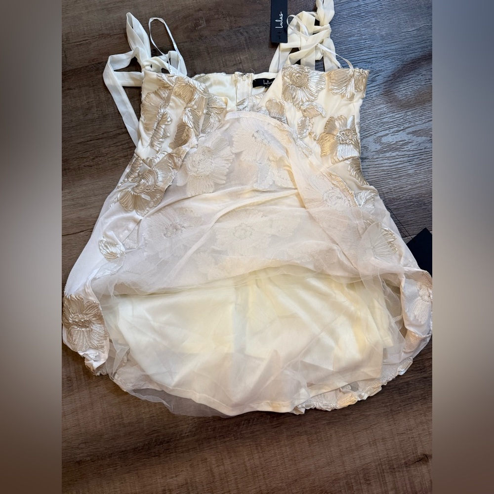 🆕🆕 Lulus Truly Inspiring Ivory Mesh Floral Mini Dress Size XL Prom Wedding Party - Picture 12 of 16